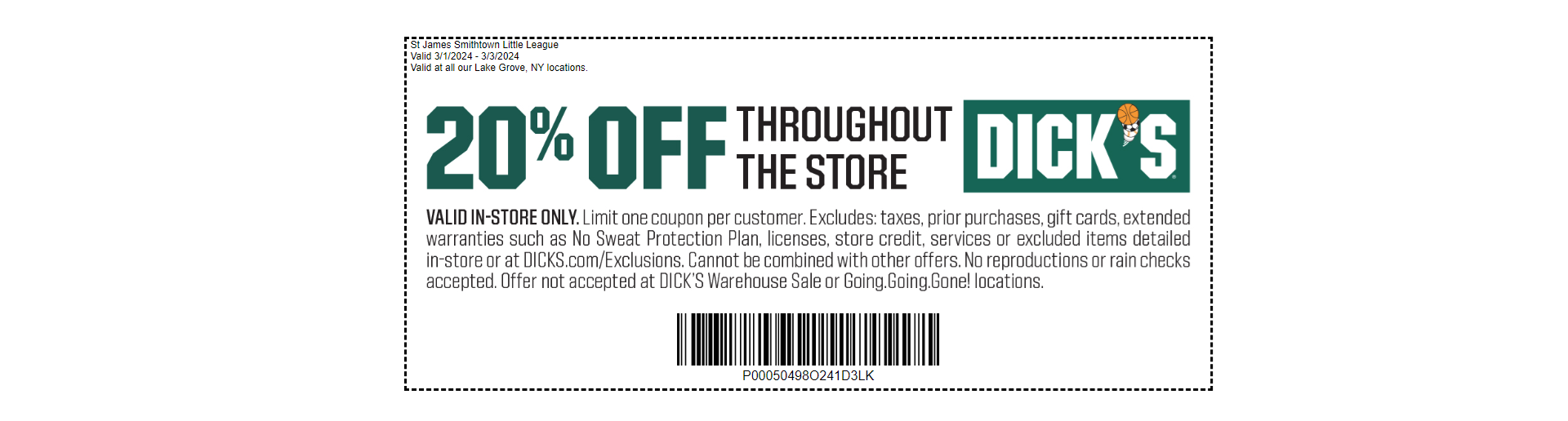 Save 20% at Dick's from 3/1-3/3